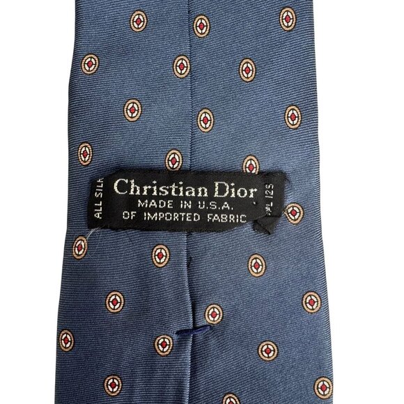 Christian Dior Vintage Mens All Silk Luxury Blue Geometric Pattern Tie Necktie - Picture 4 of 4